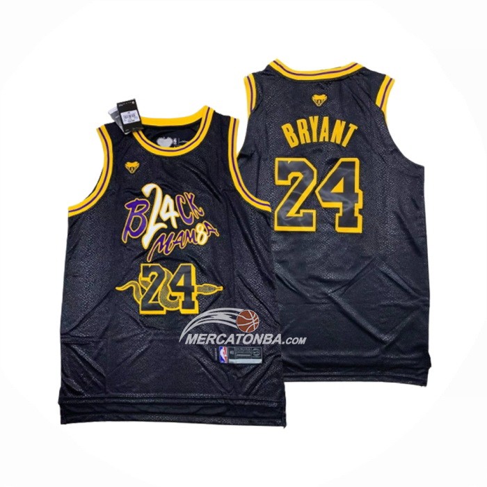 Maglia Los Angeles Lakers Kobe Bryant NO 24 Black Mamba Snakeskin Nero